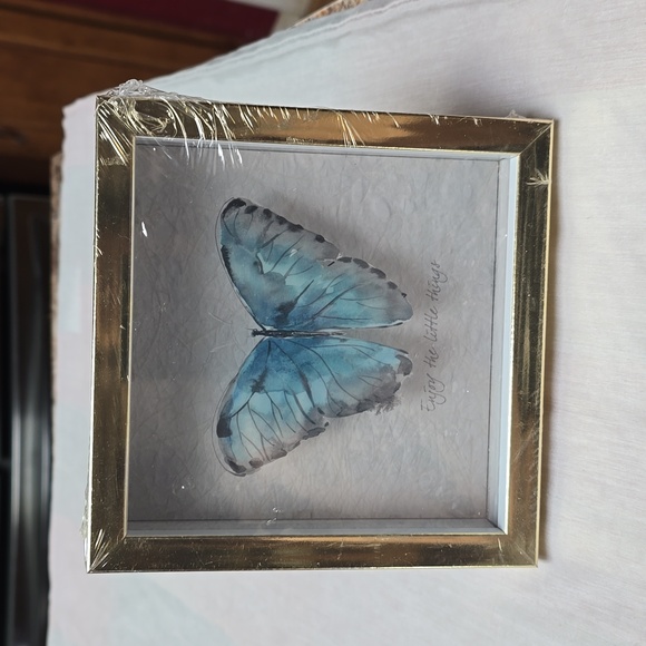 Framed Blue Butterfly Shadow Box - inspirational quote ENJOY THE LITTLE THINGS - Picture 2 of 11
